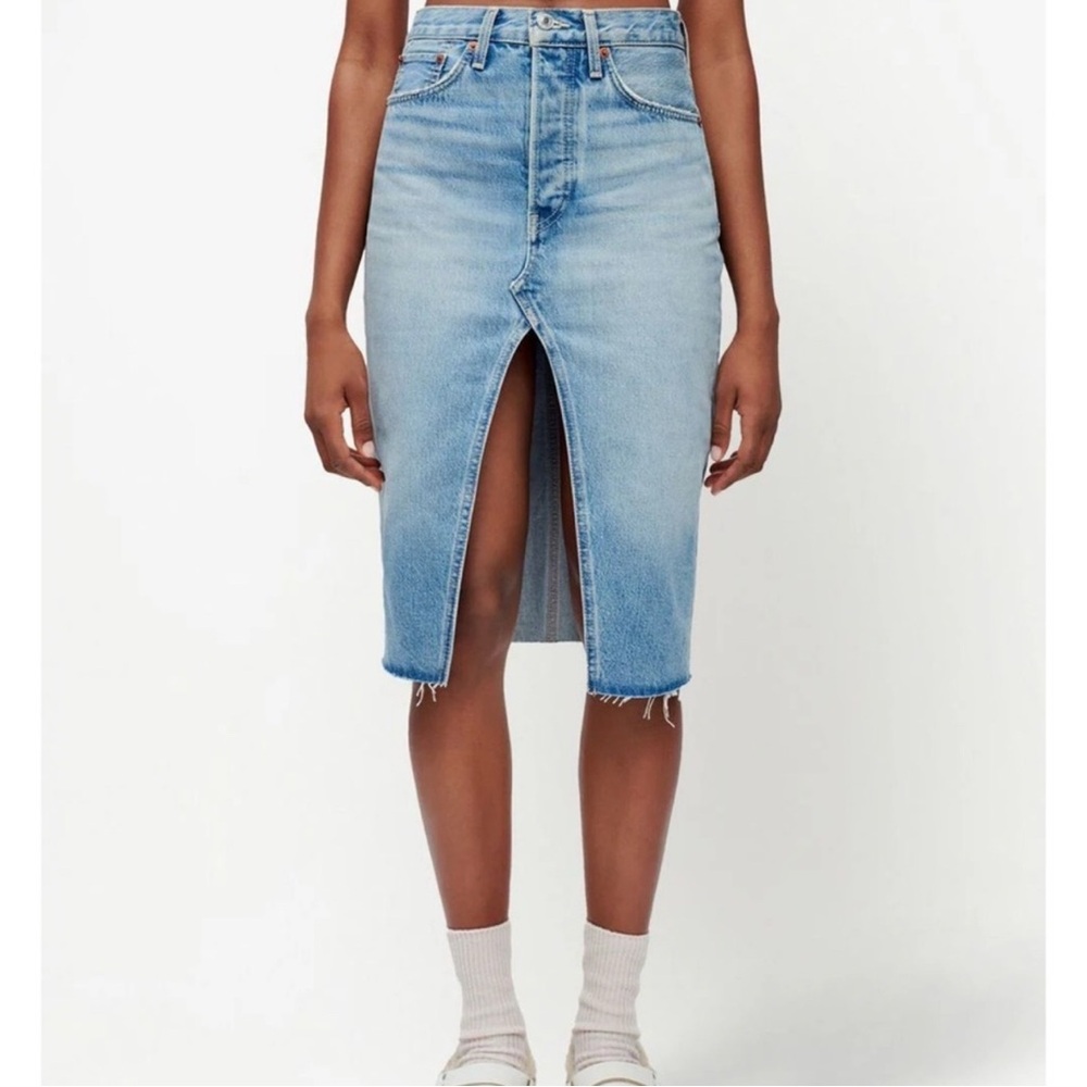 Re/Done Light Blue Denim Pencil Skirt - Picture 3 of 11
